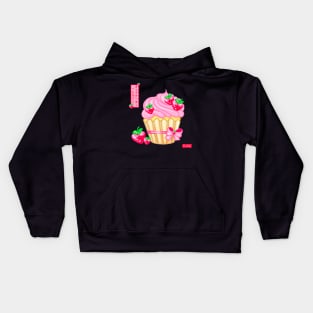 Kawaii Japanese Strawberry Cupcake Ichigo Sweet and cute bow! ❤ いちごカップケーキ ❤ Black Version Kids Hoodie